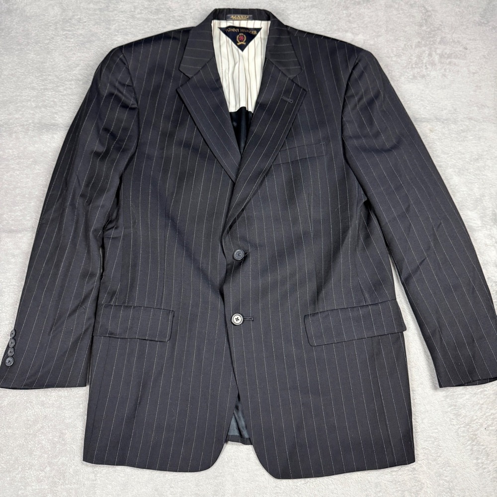 Tommy Hilfiger Blazer Mens 40R Navy Pinstripe Wool Suit Jacket USA Made